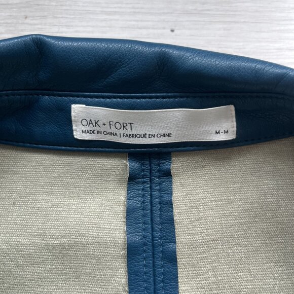 Oak + Fort Faux Leather Wrap Midi Dress in Teal Blue - Picture 5 of 5